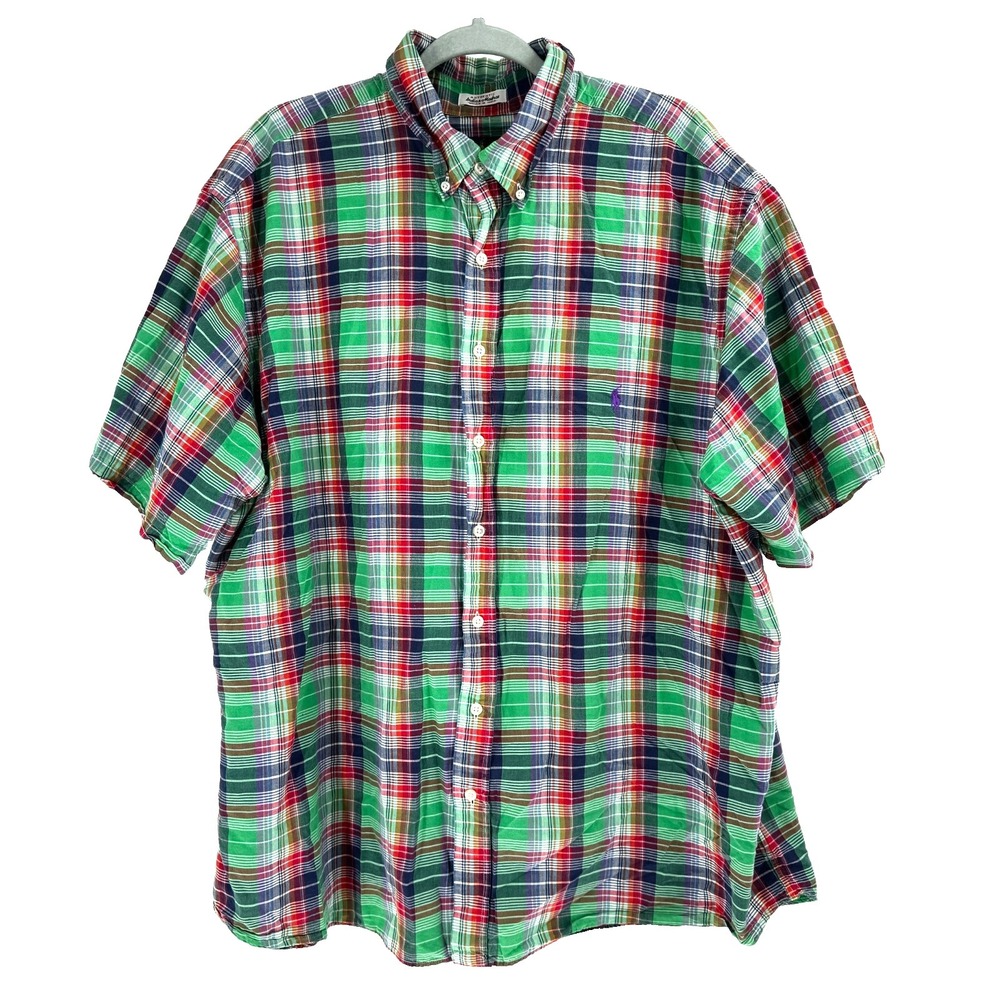 Ralph Lauren Authentic Indian Madras Plaid Shirt Men's 2XB Multicolor Preppy
